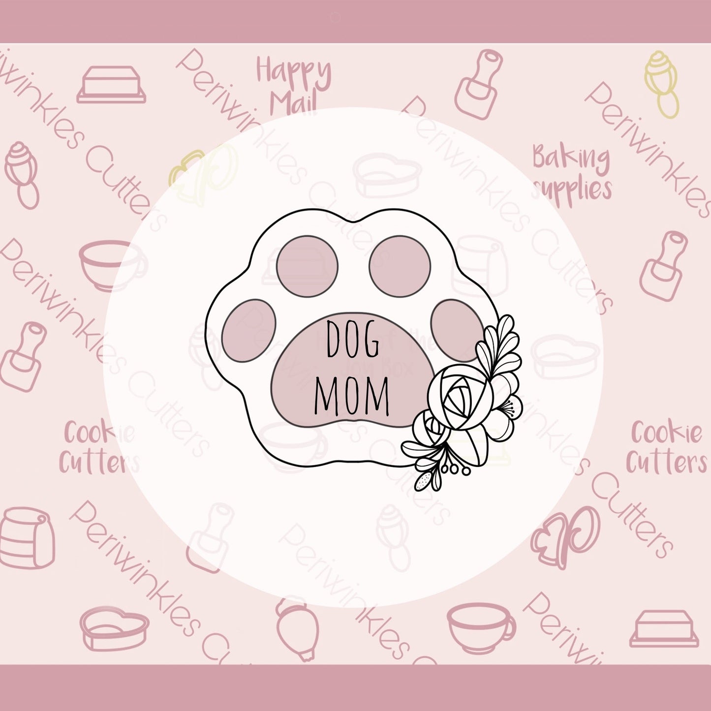 Floral Dog Paw Cookie Cutter - Periwinkles Cutters