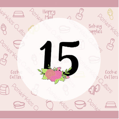 Floral Number 15 Cookie Cutter - Periwinkles Cutters