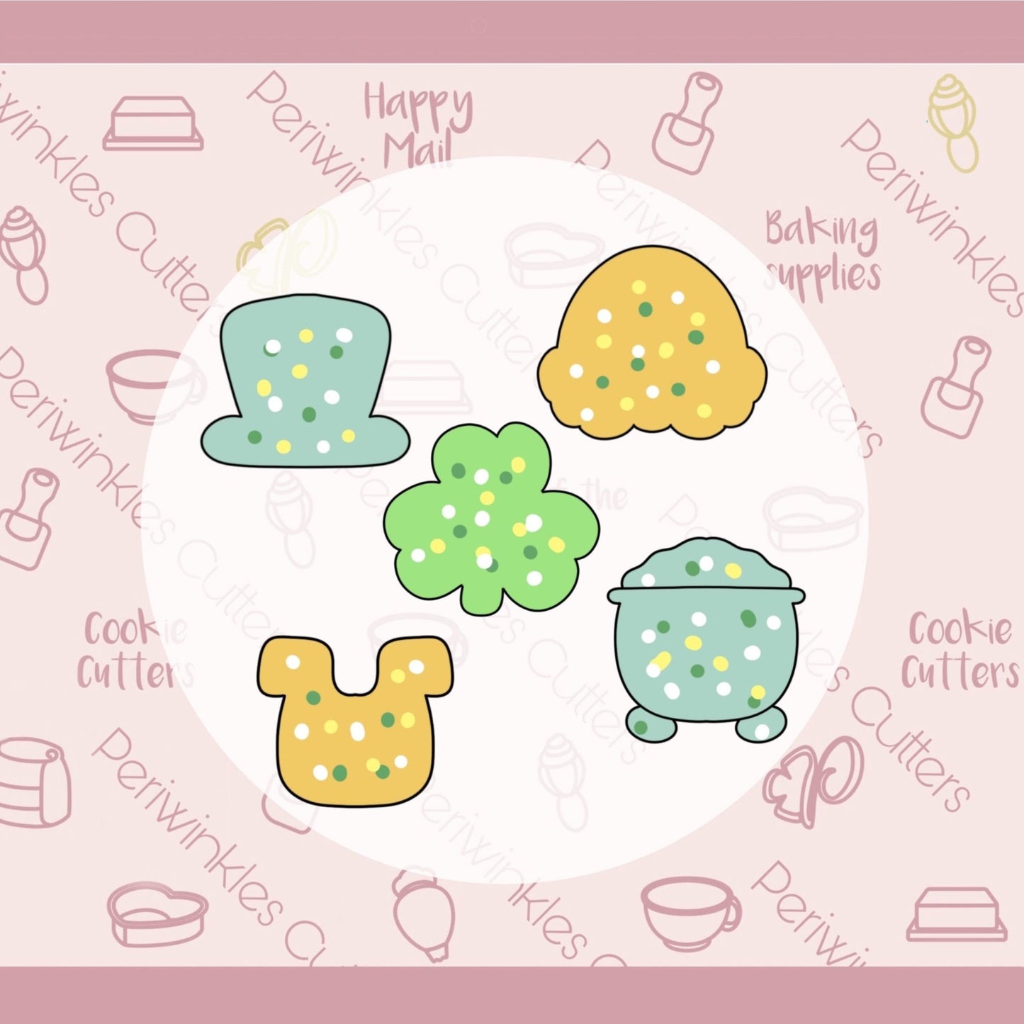 Frosted St. Patricks Mini Cookie Cutters Set 5 Pieces - Periwinkles Cutters