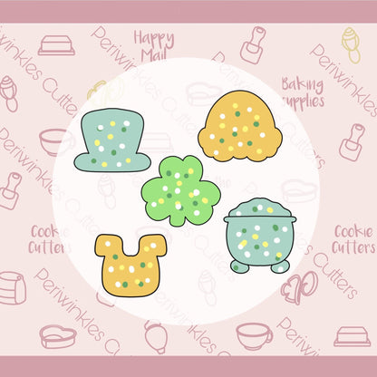 Frosted St. Patricks Mini Cookie Cutters Set 5 Pieces - Periwinkles Cutters