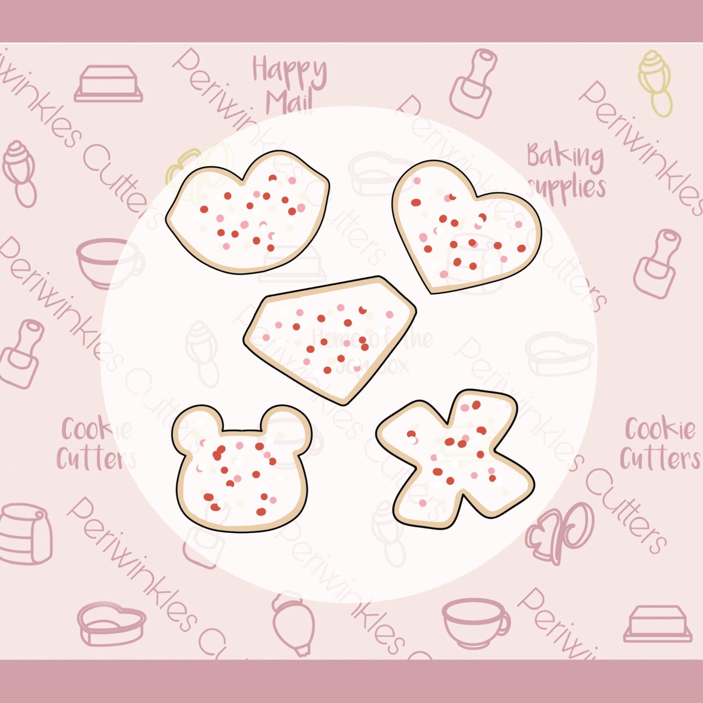 Frosted Valentine Mini Cookie Cutters Set 5 Pieces - Periwinkles Cutters