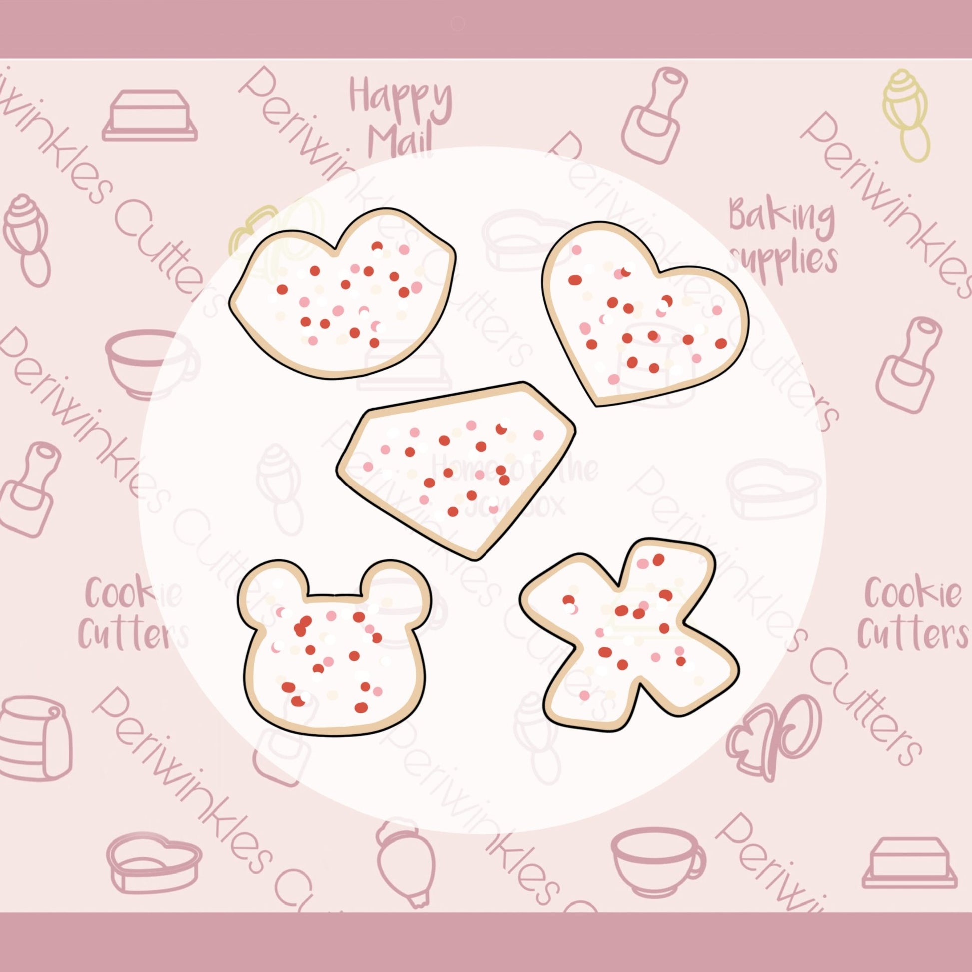 Frosted Valentine Mini Cookie Cutters Set 5 Pieces - Periwinkles Cutters