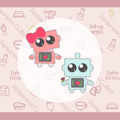 Girl and Boy Robot Love Cookie Cutter - Periwinkles Cutters
