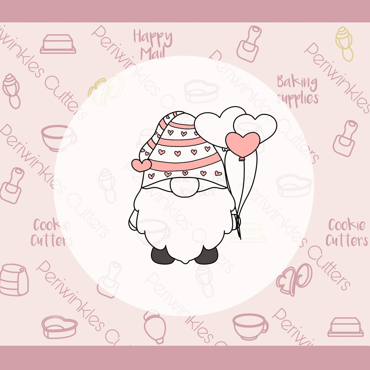Gnome Balloons Love Cookie Cutter - Periwinkles Cutters