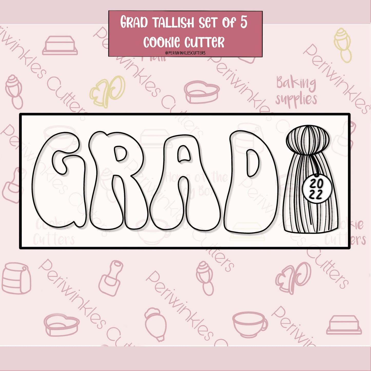 GRAD Tassel Retro Set of 5 Cookie Cutter - Periwinkles Cutters