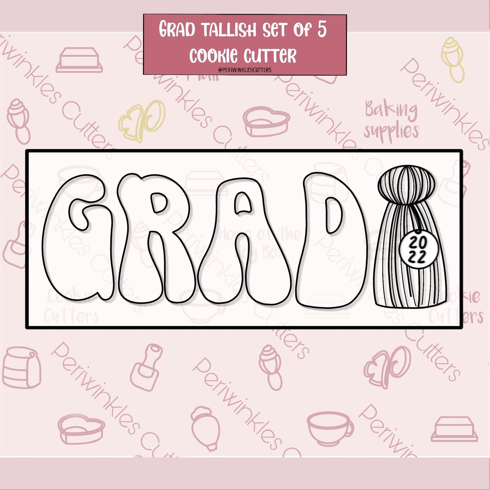 GRAD Tassel Retro Set of 5 Cookie Cutter - Periwinkles Cutters