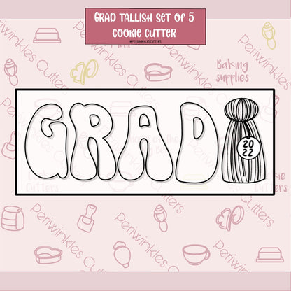 GRAD Tassel Retro Set of 5 Cookie Cutter - Periwinkles Cutters