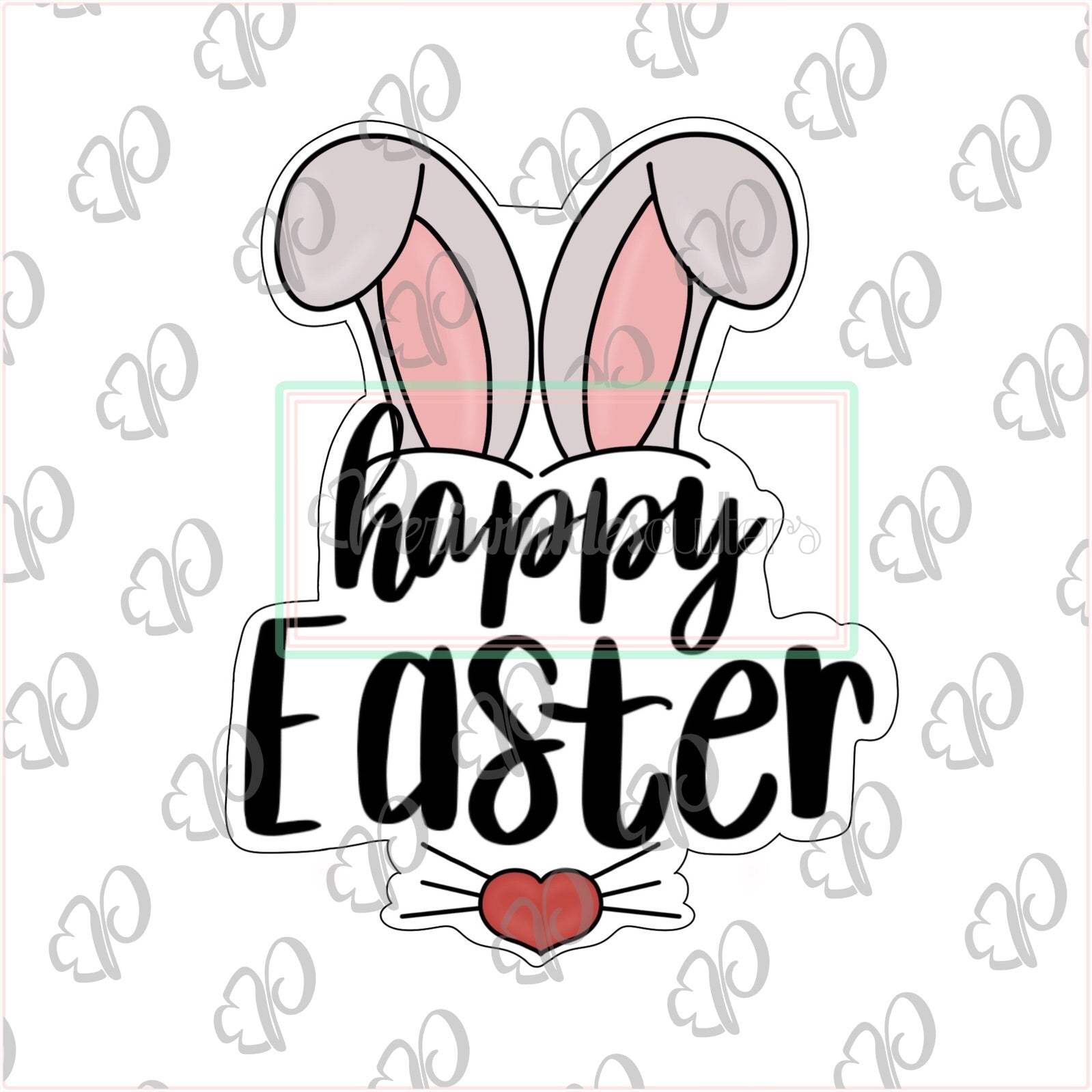 Happy Easter with Ears Plaque Cookie Cutter - Periwinkles Cutters
