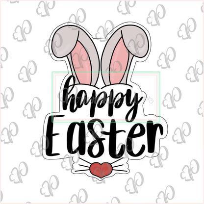Happy Easter with Ears Plaque Cookie Cutter - Periwinkles Cutters