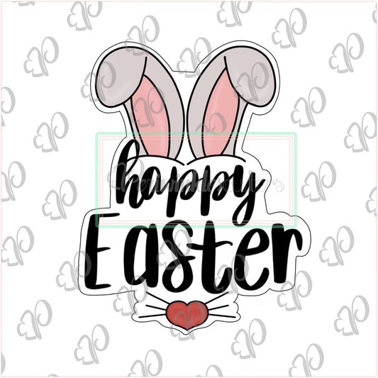 Happy Easter with Ears Plaque Cookie Cutter - Periwinkles Cutters