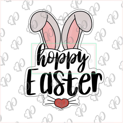 Happy Easter with Ears Plaque Cookie Cutter - Periwinkles Cutters
