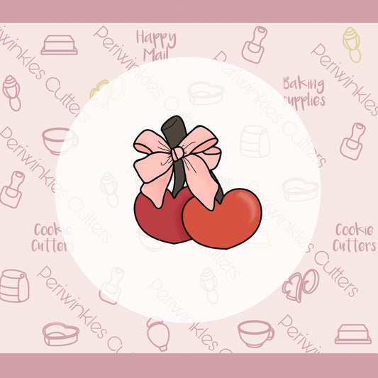 Heart Cherries with Bow Cookie Cutter - Periwinkles Cutters