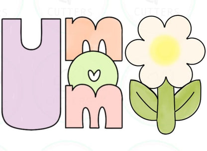 I 🖤 U MOM Flower Cookie Cutter - Tall Set of 5 - I LOVE U MOM 🌻 - Periwinkles Cutters