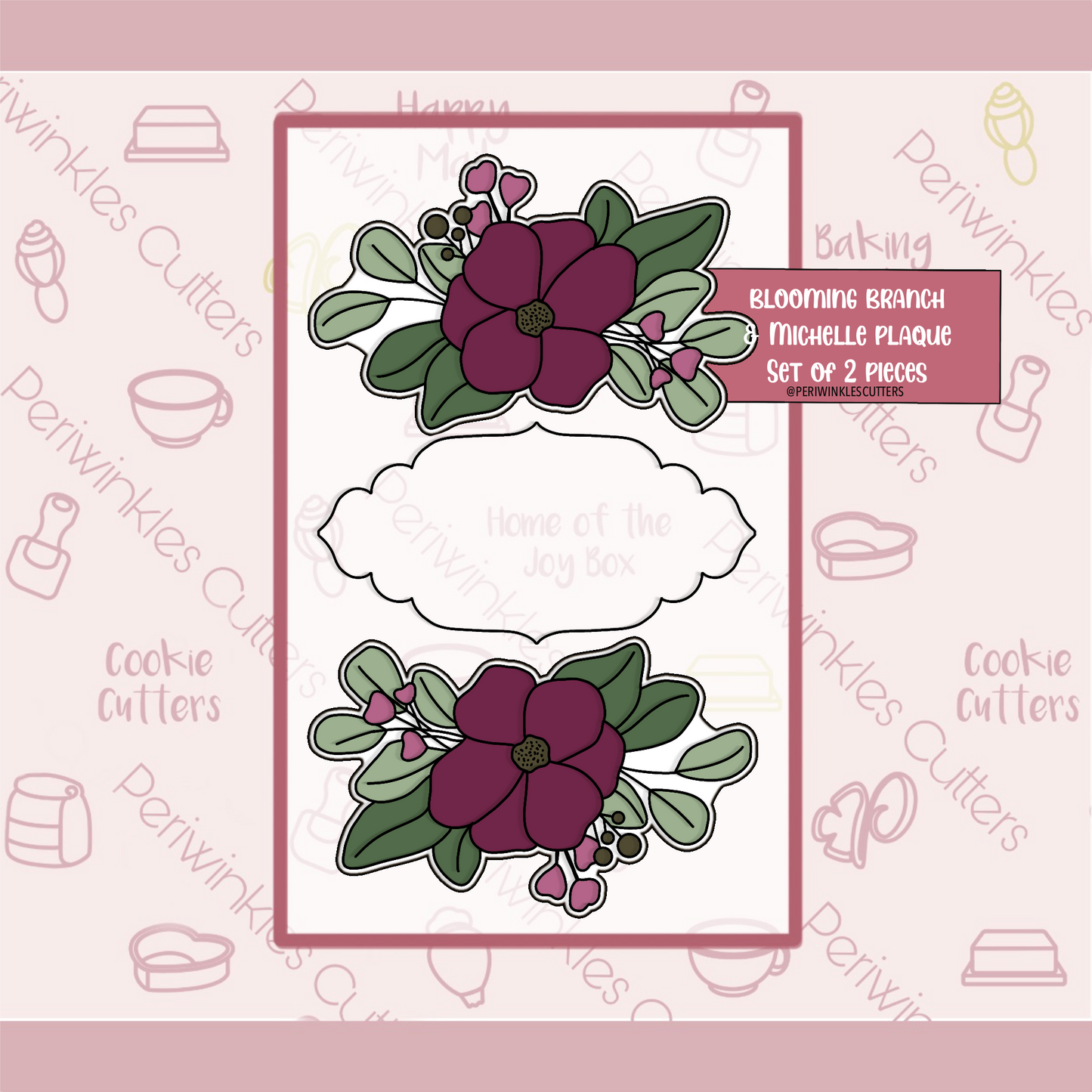 Blooming Branch and Michelle Plaque Set of 2 Cookie Cutter - Periwinkles Cookie Cutters 