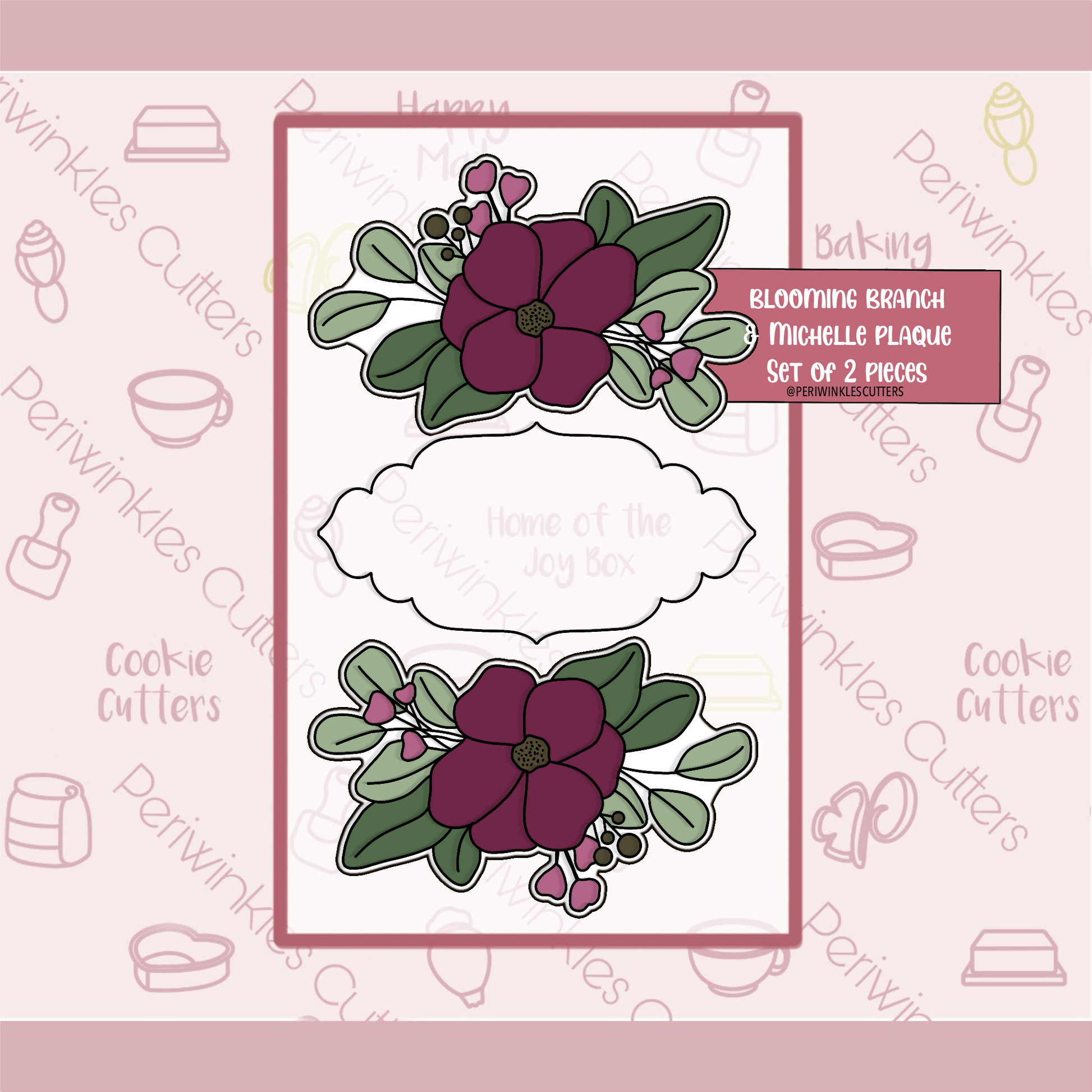 Blooming Branch and Michelle Plaque Set of 2 Cookie Cutter - Periwinkles Cookie Cutters 