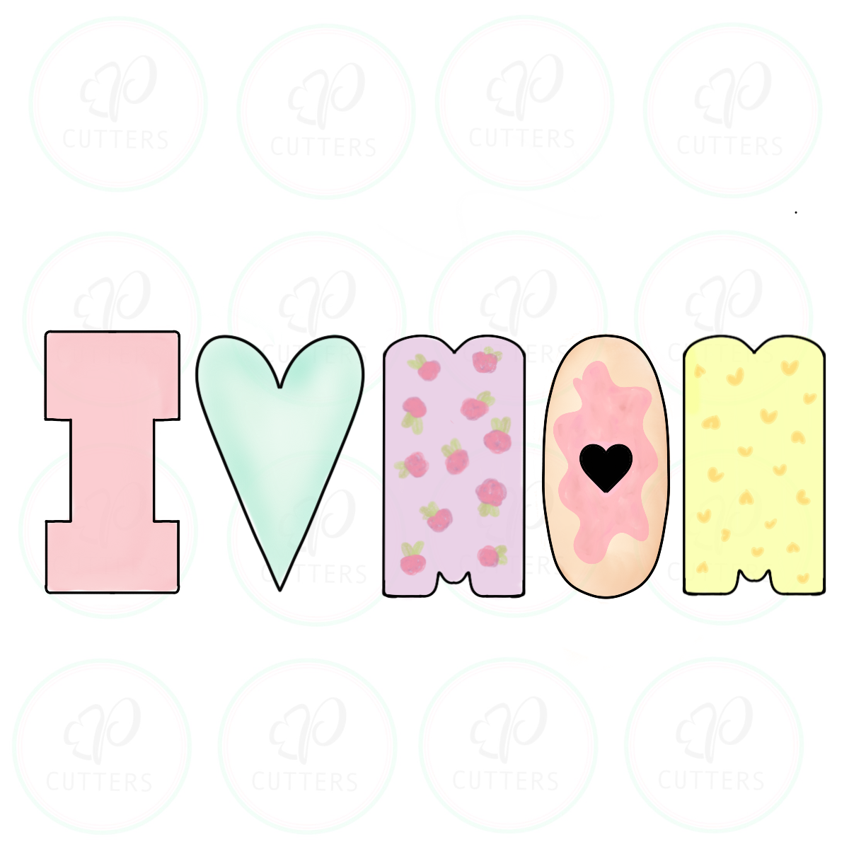 I 🖤 MOM Cookie Cutter - Tall Set of 4 - I LOVE MOM - Periwinkles Cookie Cutters