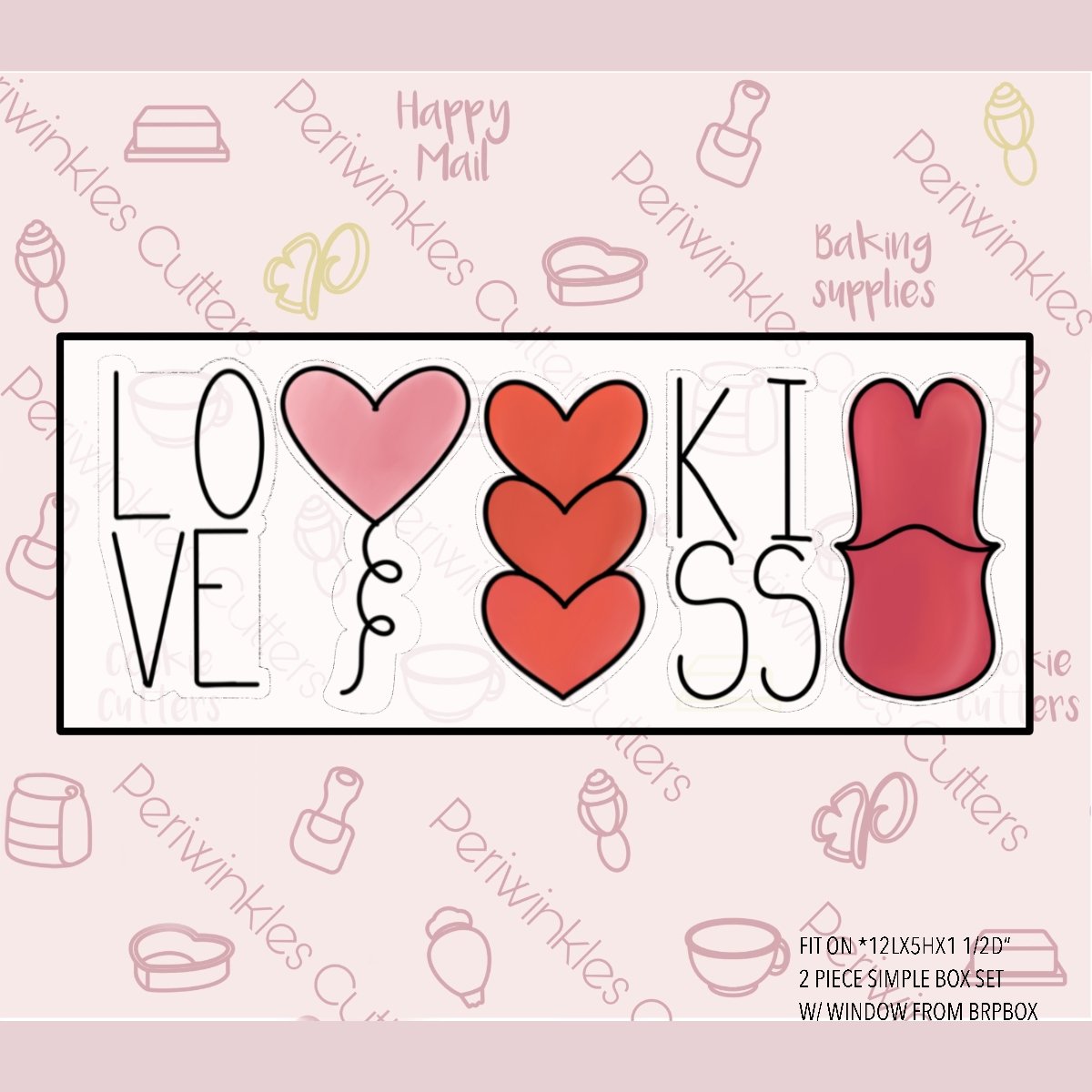 Love and Kiss Tallish Set of 5 Cookie Cutter - Periwinkles Cutters