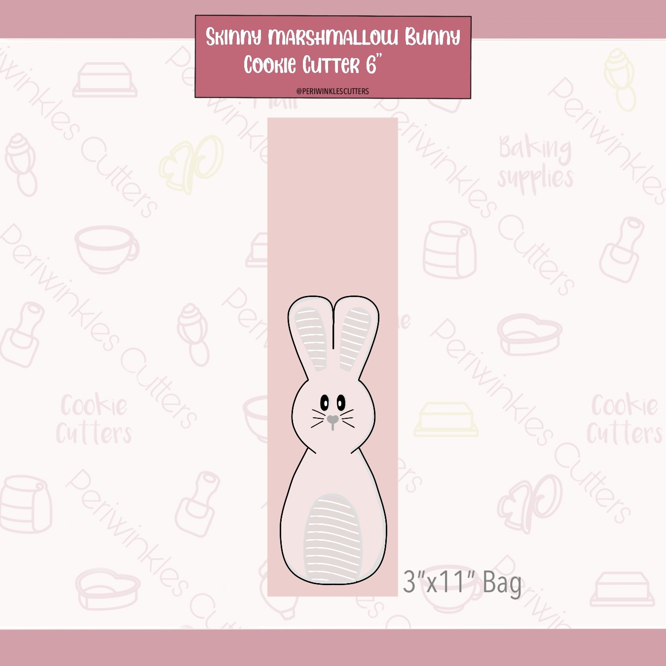 Marshmallow Bunny Long Cookie Cutter - Periwinkles Cutters