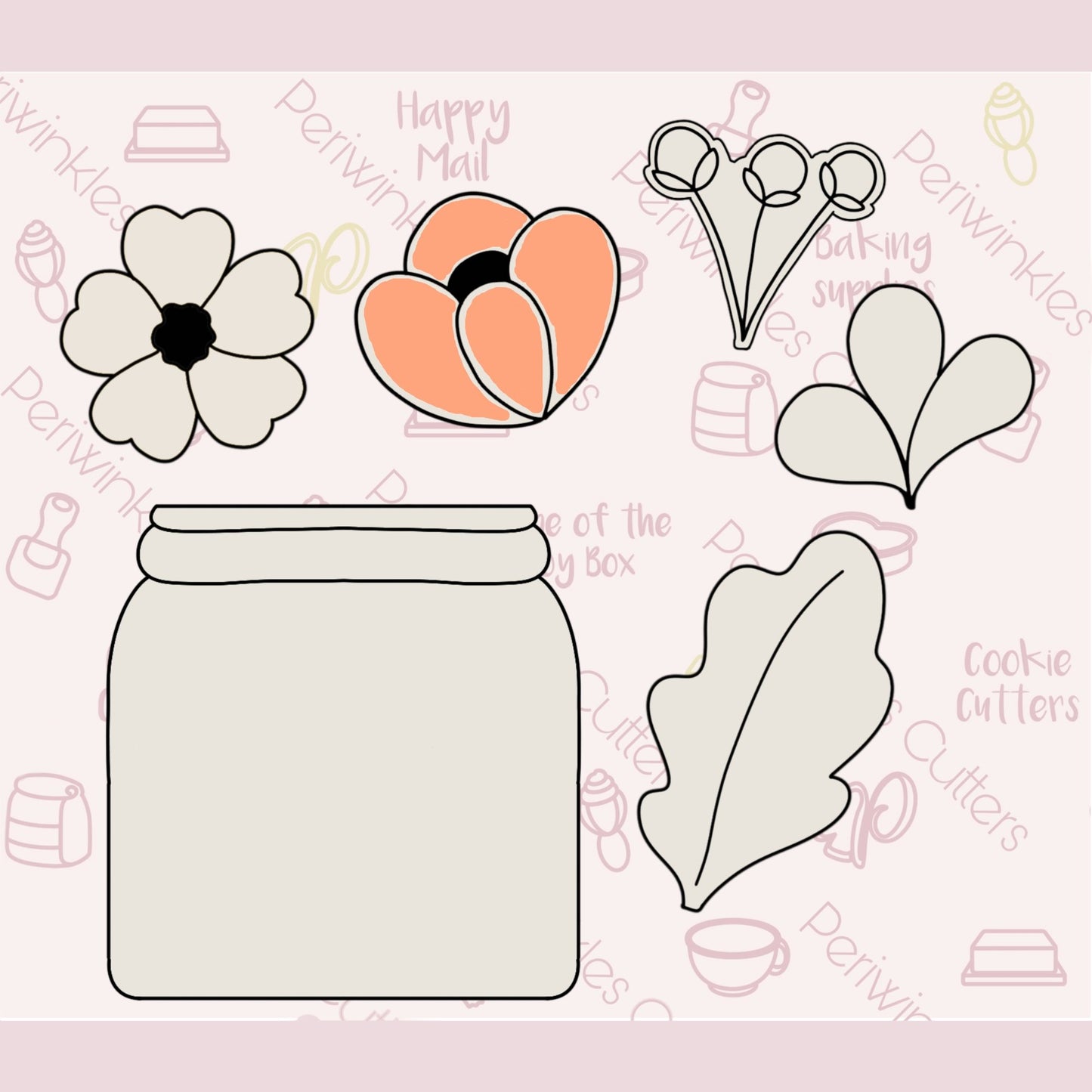 Mason Bouquet 6 pieces Cookie Cutter Set - Periwinkles Cutters