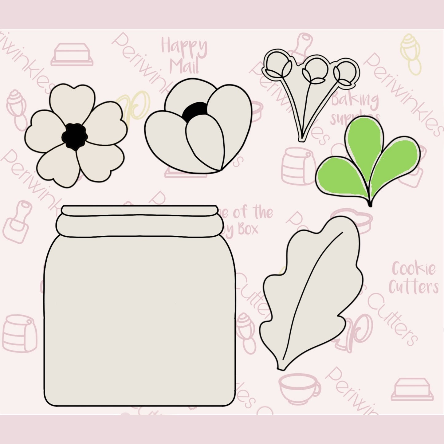 Mason Bouquet 6 pieces Cookie Cutter Set - Periwinkles Cutters