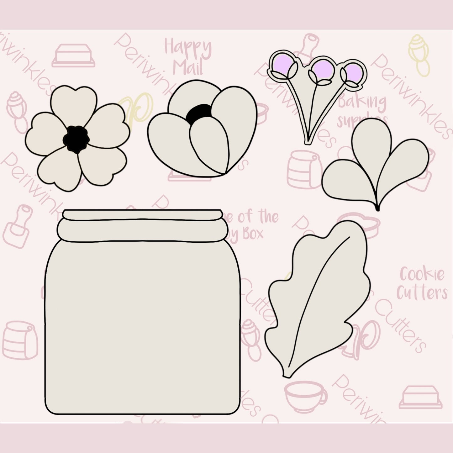 Mason Bouquet 6 pieces Cookie Cutter Set - Periwinkles Cutters