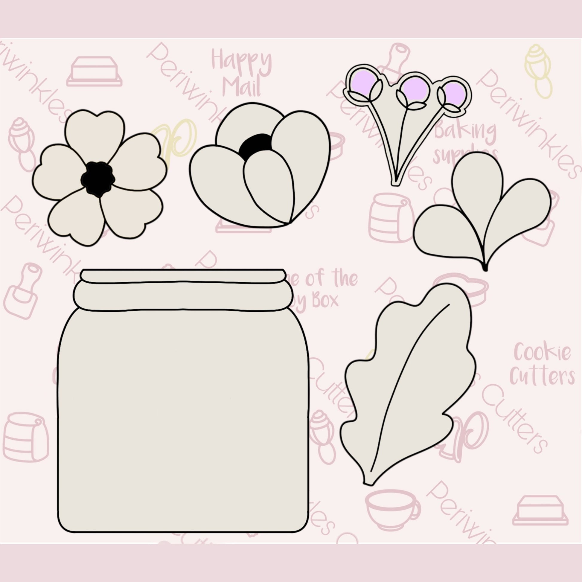 Mason Bouquet 6 pieces Cookie Cutter Set - Periwinkles Cutters