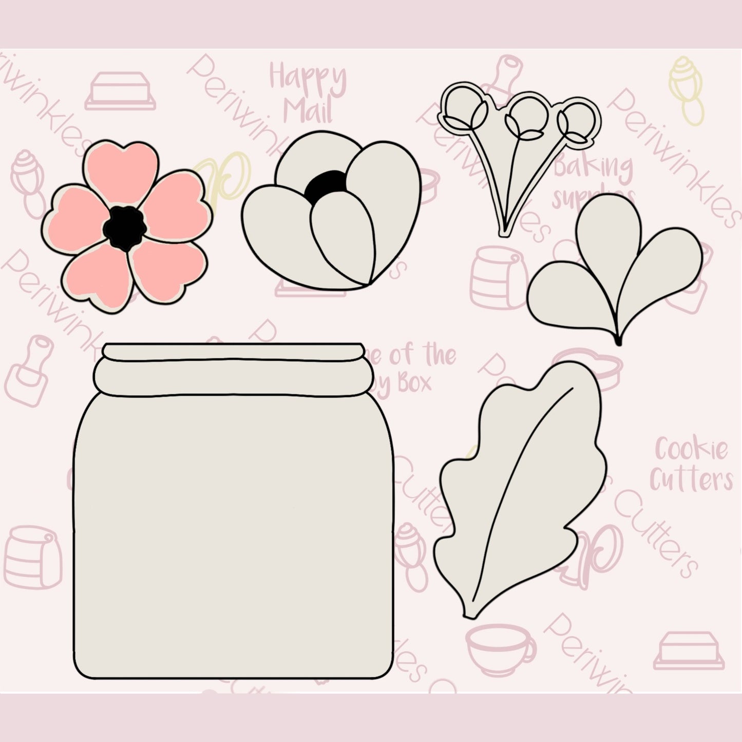 Mason Bouquet 6 pieces Cookie Cutter Set - Periwinkles Cutters