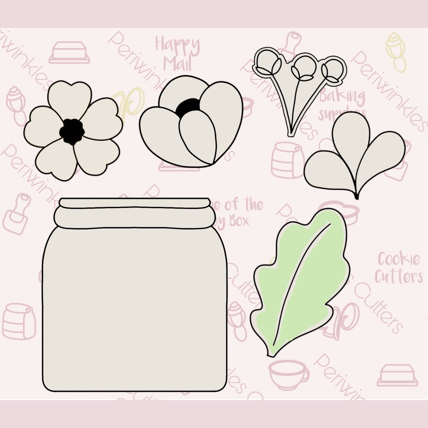 Mason Bouquet 6 pieces Cookie Cutter Set - Periwinkles Cutters