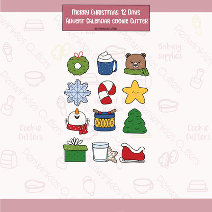 Merry Christmas 12 Mini Advent Calendar Cookie Cutters - Periwinkles Cutters