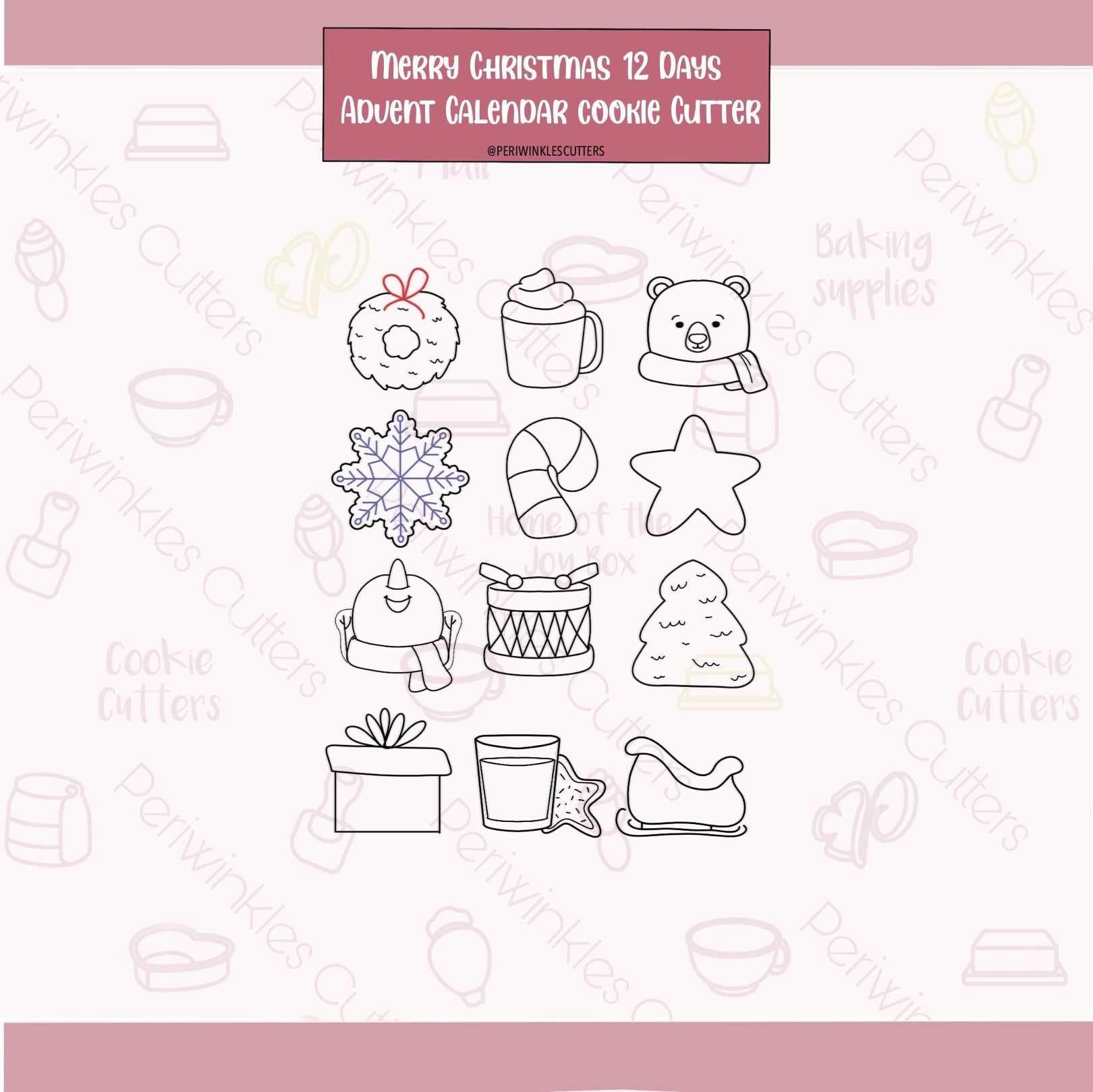 Merry Christmas 12 Mini Advent Calendar Cookie Cutters - Periwinkles Cutters