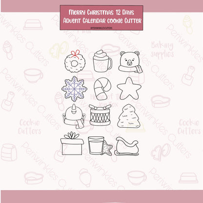 Merry Christmas 12 Mini Advent Calendar Cookie Cutters - Periwinkles Cutters