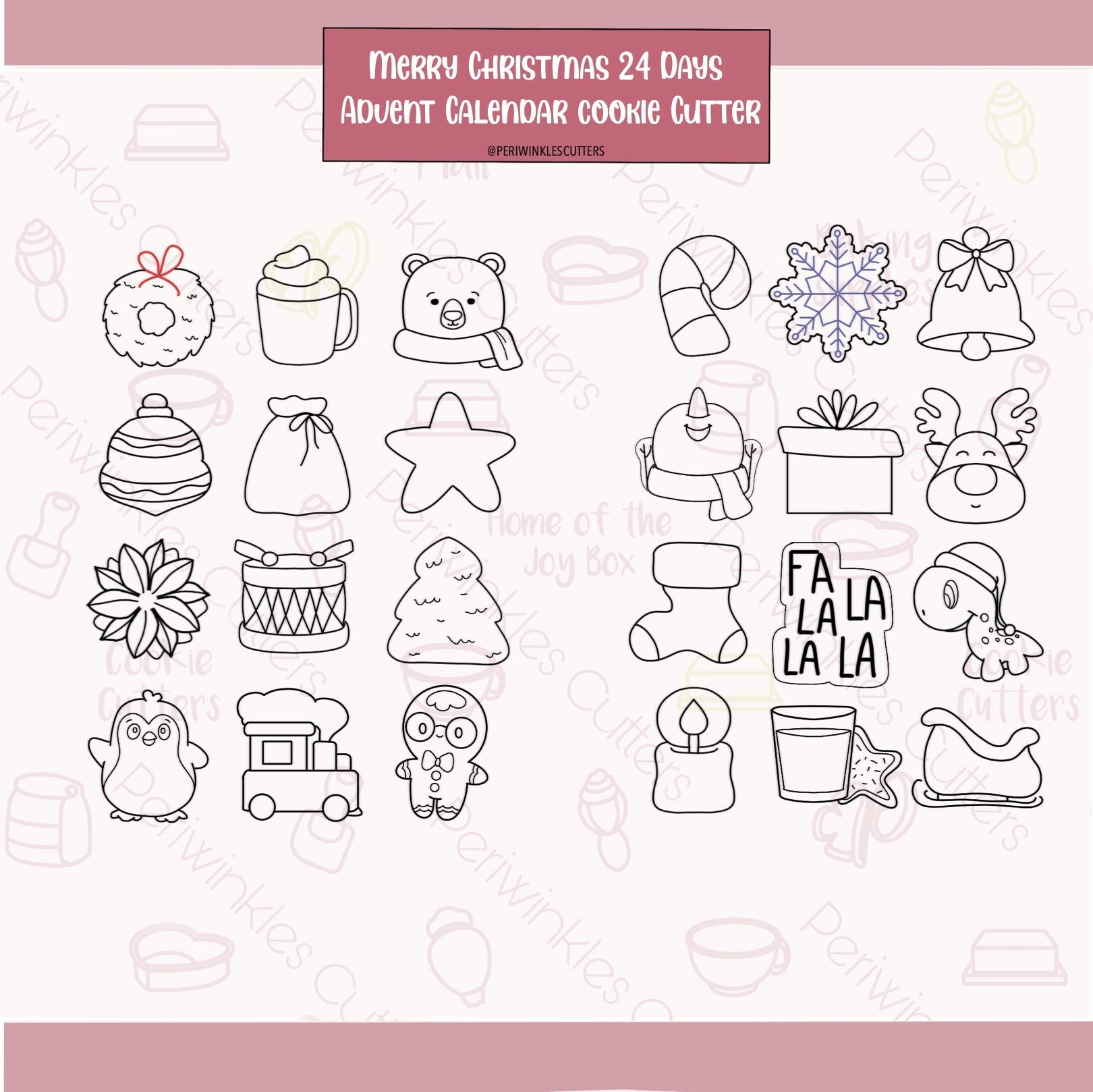 Merry Christmas 24 Mini Advent Calendar Cookie Cutters - Periwinkles Cutters
