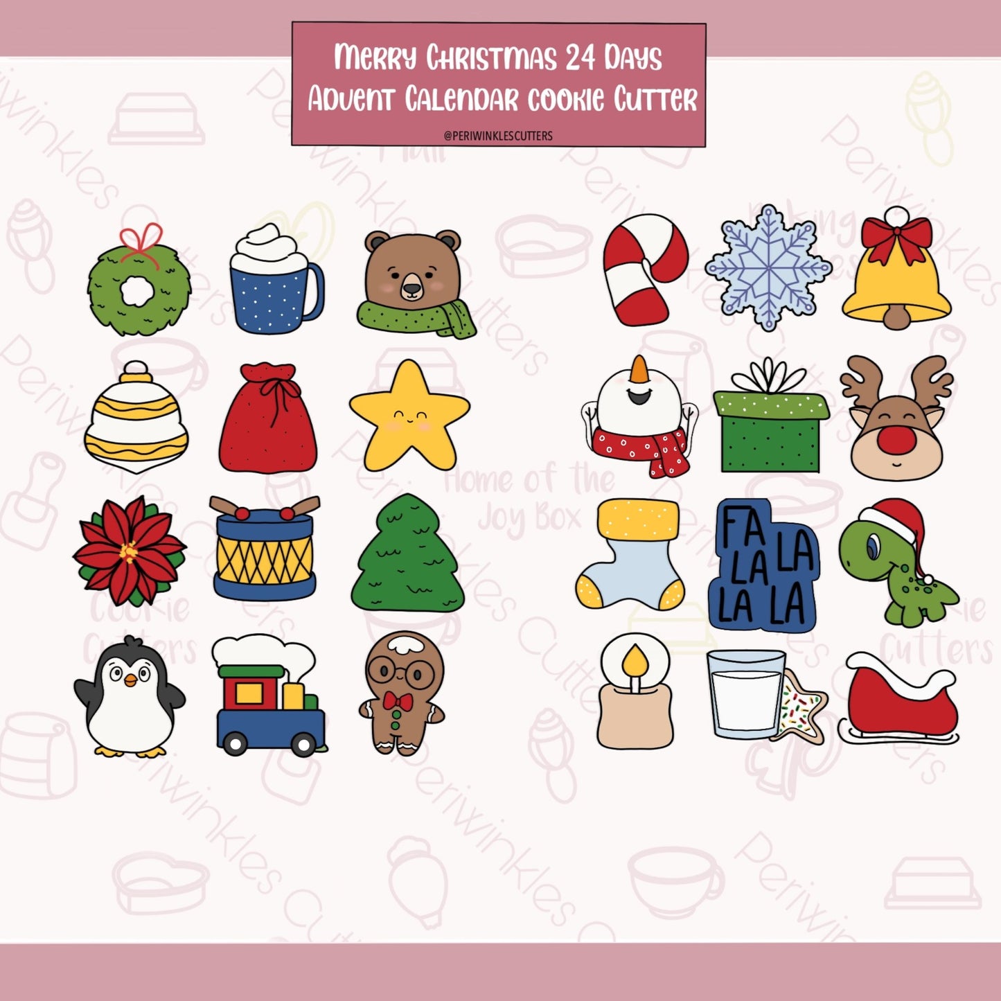 Merry Christmas 24 Mini Advent Calendar Cookie Cutters - Periwinkles Cutters