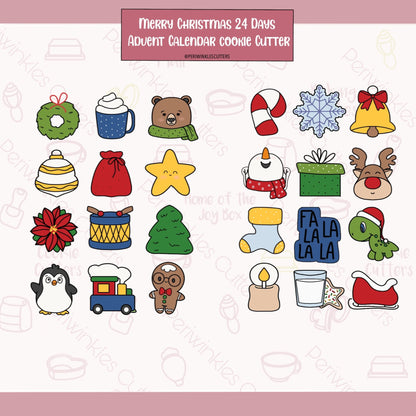 Merry Christmas 24 Mini Advent Calendar Cookie Cutters - Periwinkles Cutters
