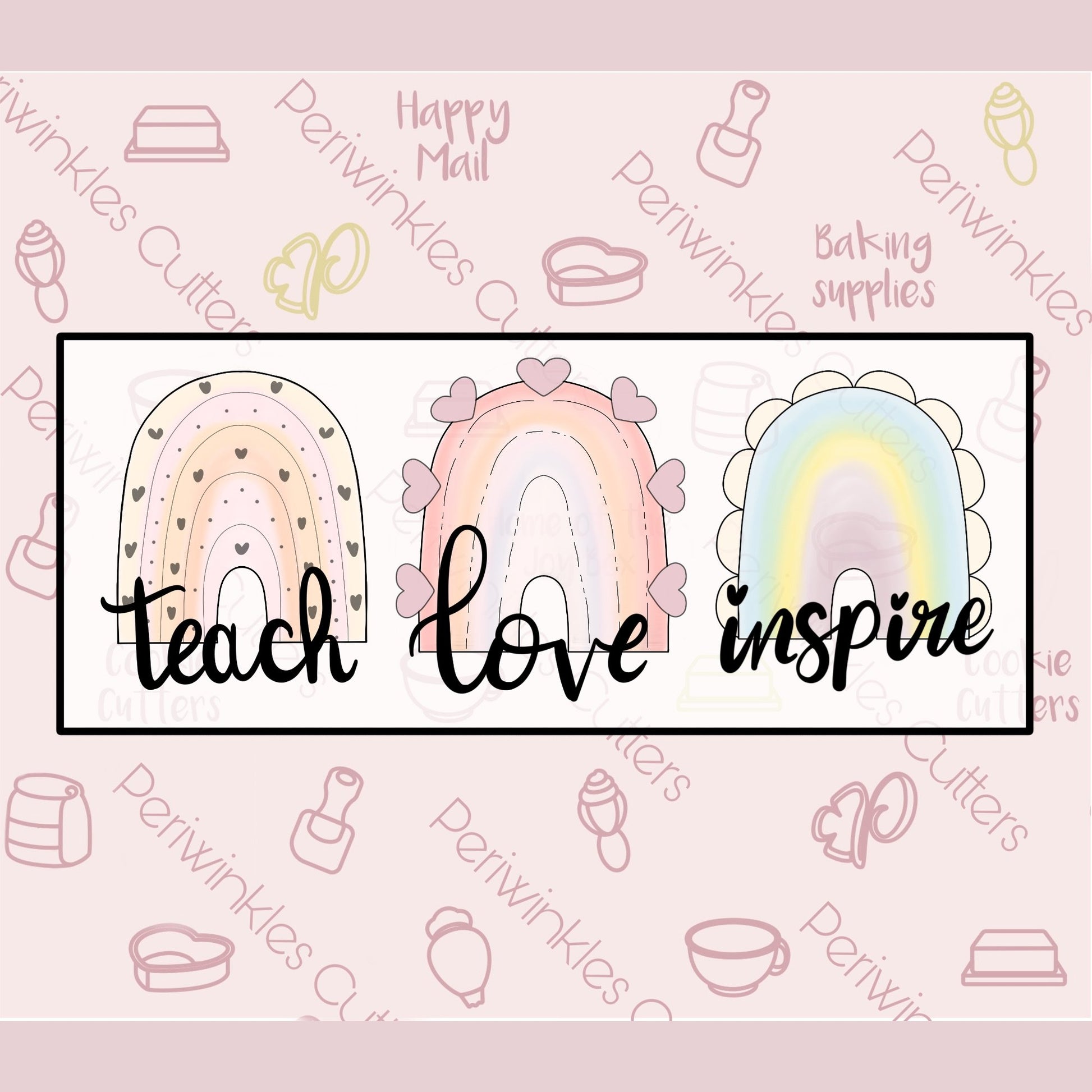 Modern Rainbow Teacher Trio Cookie Cutter - Periwinkles Cutters