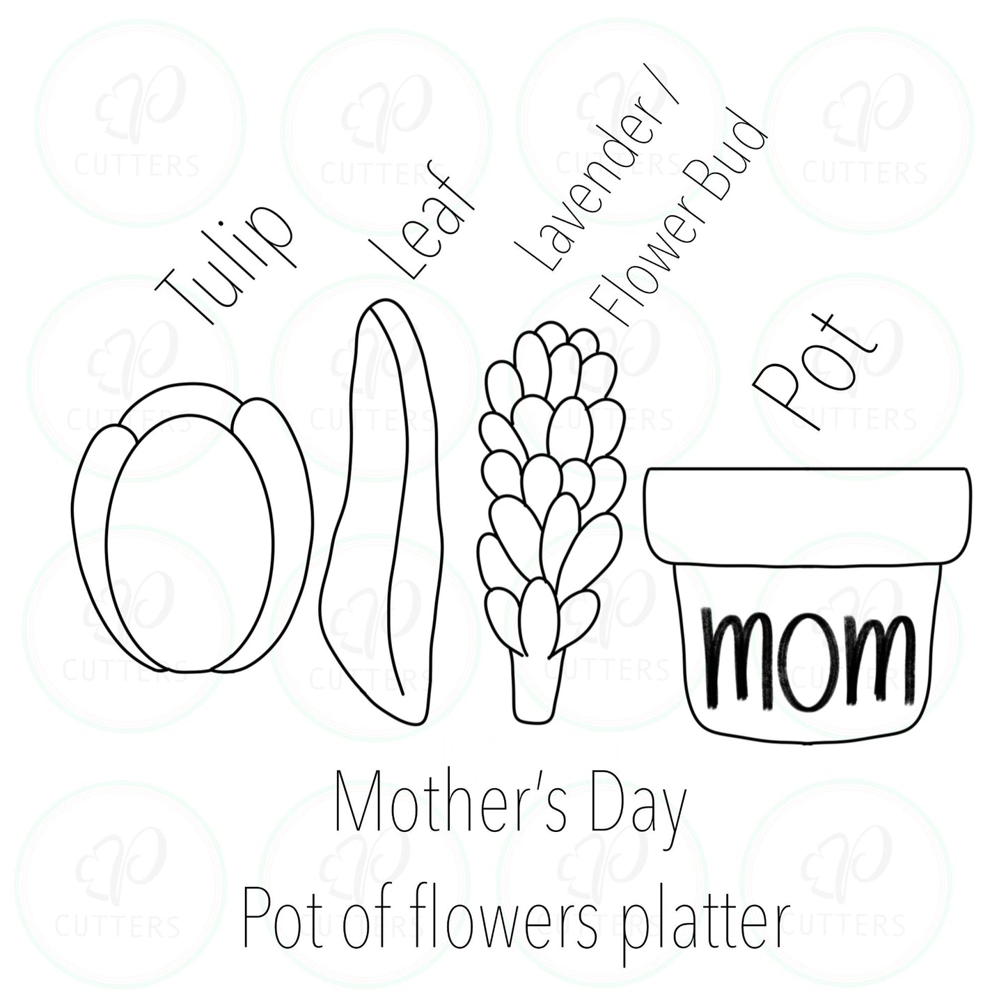Mothers Day Pot Flower Platter Cookie Cutter Platter Set - Periwinkles Cutters