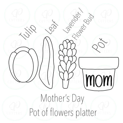 Mothers Day Pot Flower Platter Cookie Cutter Platter Set - Periwinkles Cutters