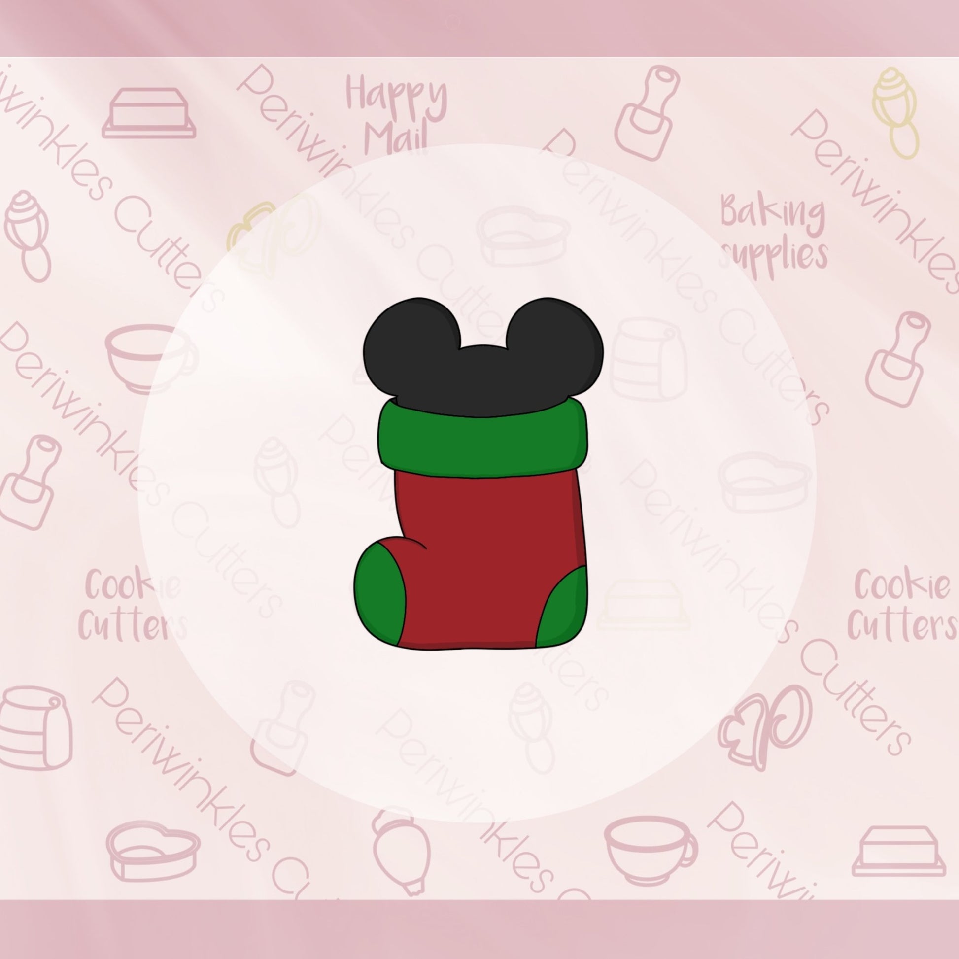 Mouse Ears Christmas Sock Cookie Cutter - Periwinkles Cutters