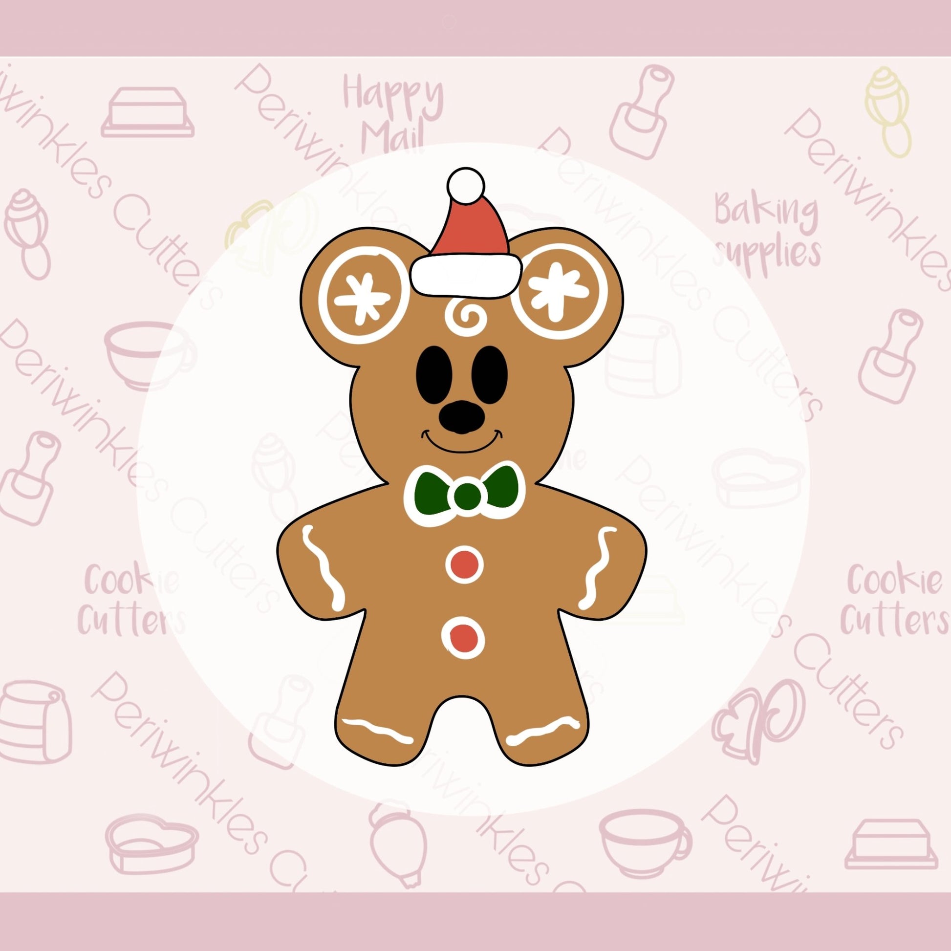 Mouse Gingerbread with Santa Hat Cookie Cutter - Periwinkles Cutters