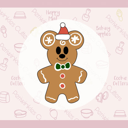 Mouse Gingerbread with Santa Hat Cookie Cutter - Periwinkles Cutters
