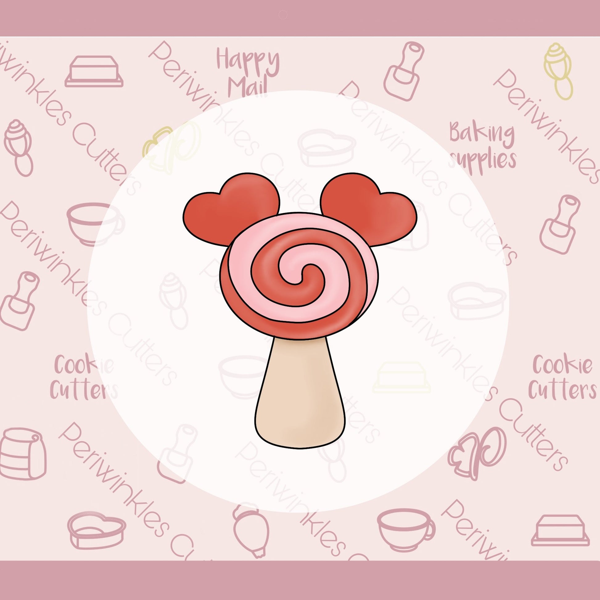 Mouse Heart Ears Lollipop Cookie Cutters - Periwinkles Cutters