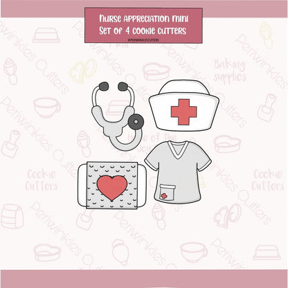 Nurse Appreciation Mini Set of 4 Cookie Cutter - Periwinkles Cutters