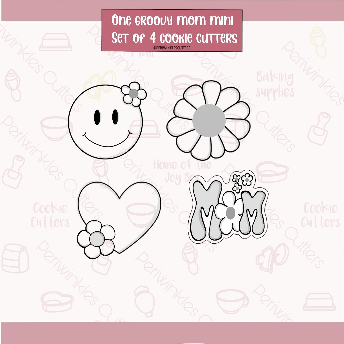 One Groovy Mom Mini Set of 4 Cookie Cutter - Periwinkles Cutters