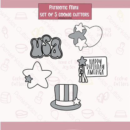 Patriotic Mini Set of 5 Cookie Cutter - Periwinkles Cutters