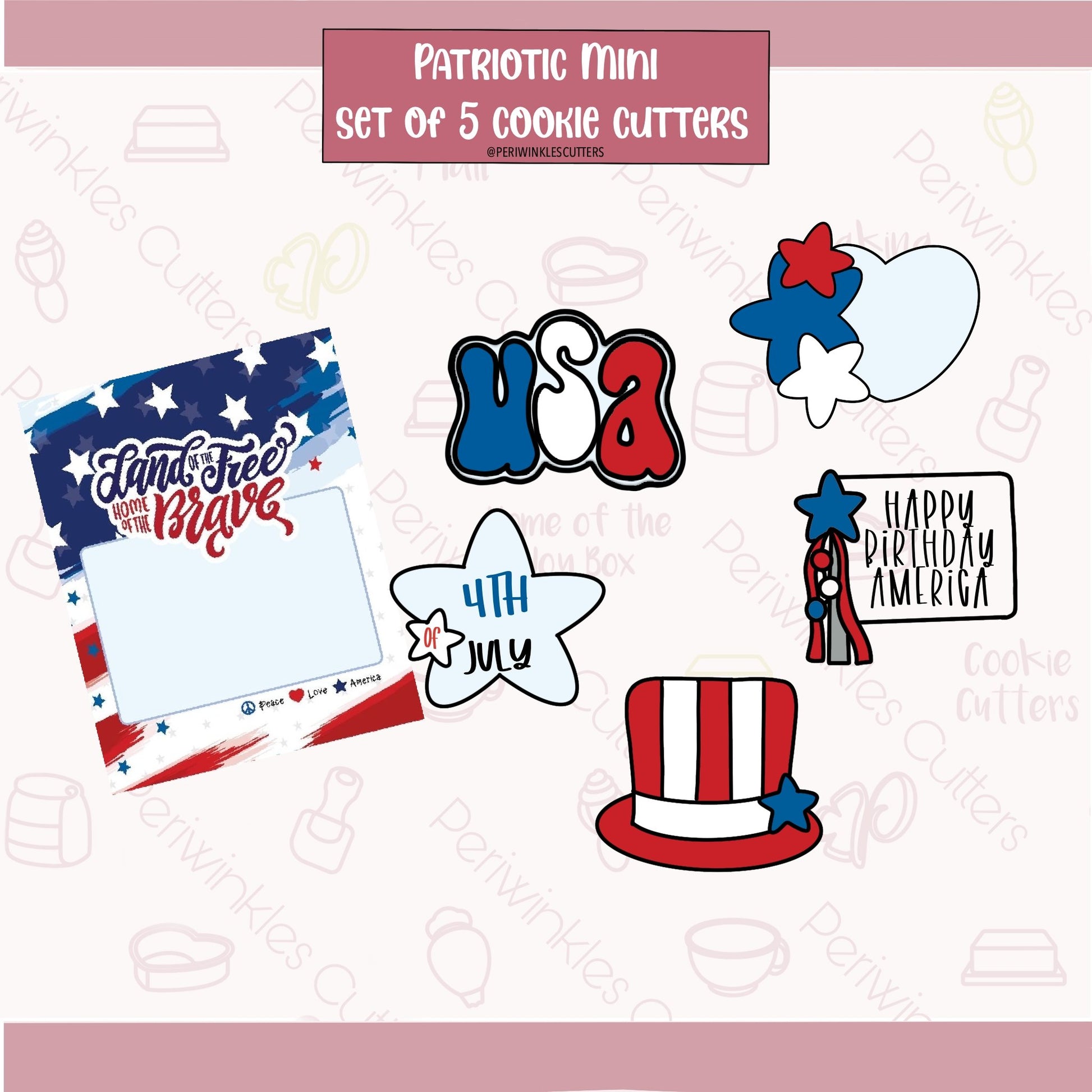 Patriotic Mini Set of 5 Cookie Cutter - Periwinkles Cutters