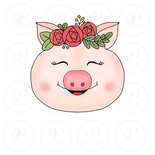 Pig Floral Cookie Cutter - Periwinkles Cutters
