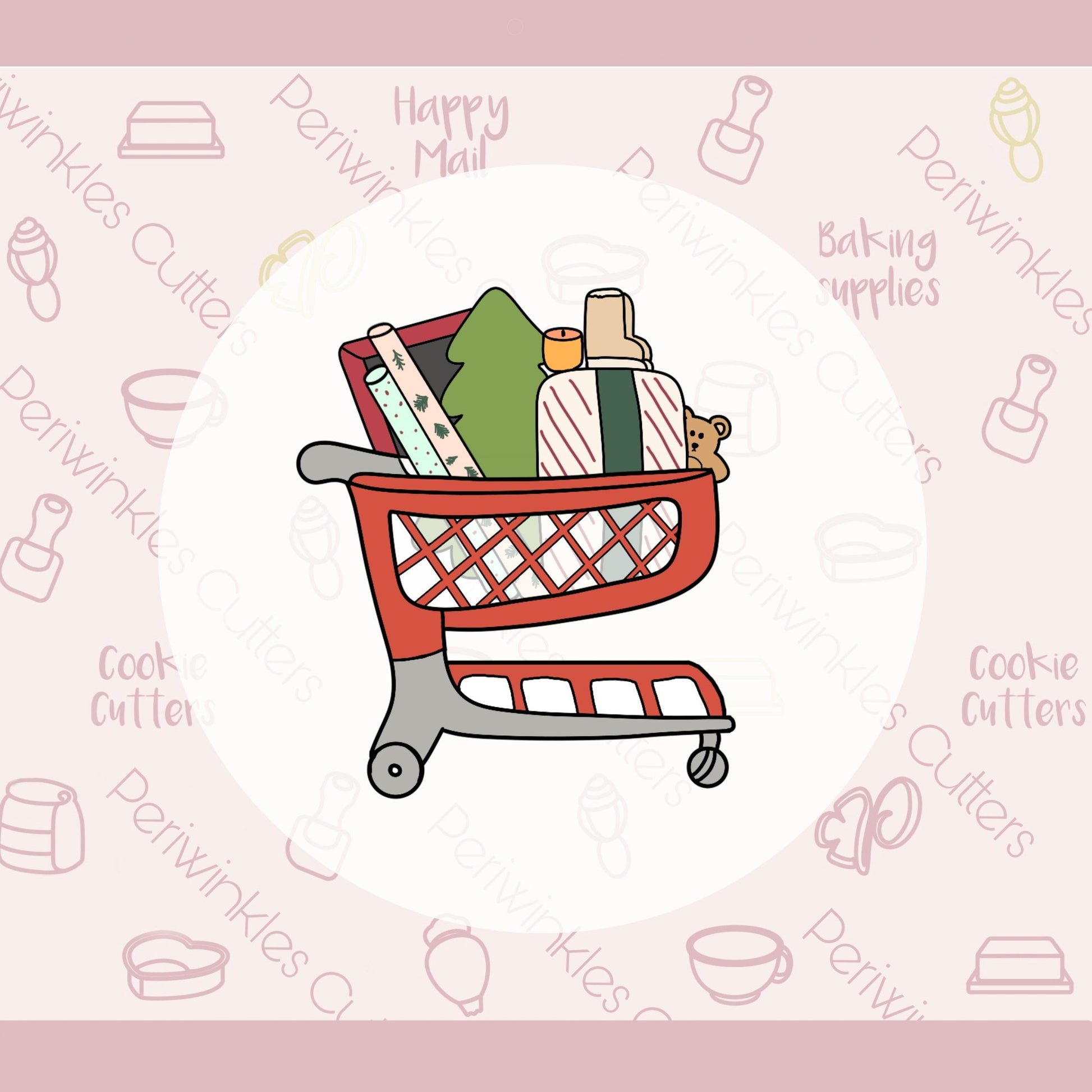 Red Shopping Cart Cookie Cutter - Periwinkles Cutters