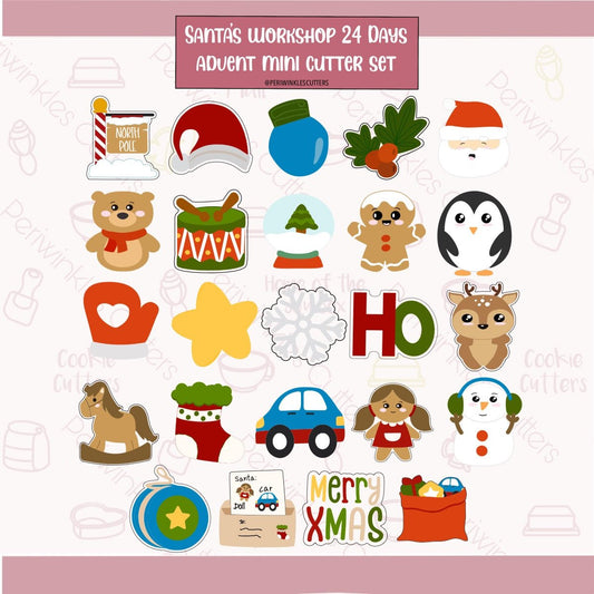 Santa’s Workshop 24 Mini Advent Calendar Cookie Cutter Set - Periwinkles Cutters Cookie Cutter