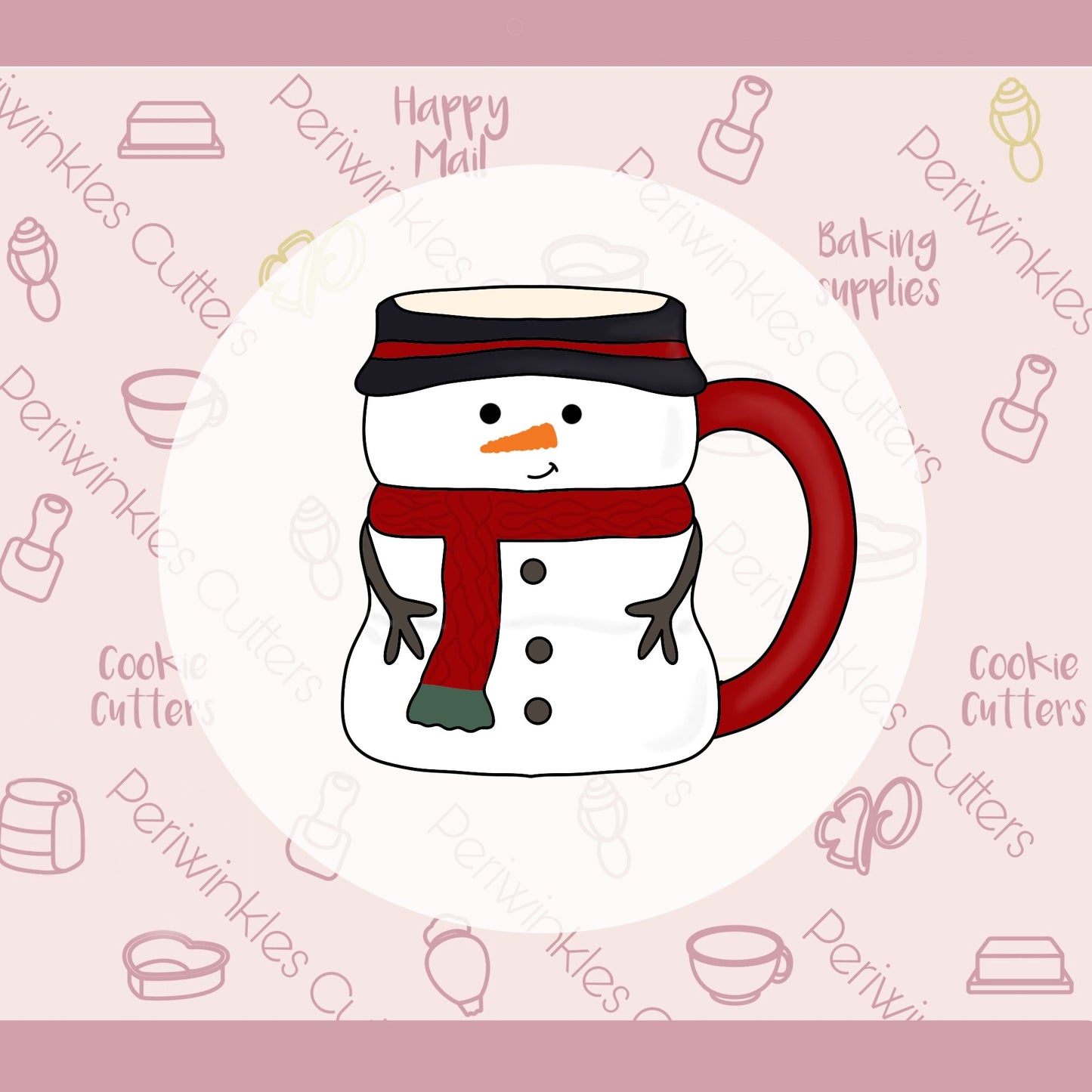Snowman Cocoa Mug Cookie Cutter - Periwinkles Cutters