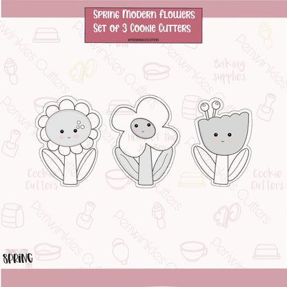 Spring Modern Flowers Set of 3 Cookie Cutter - Periwinkles Cutters